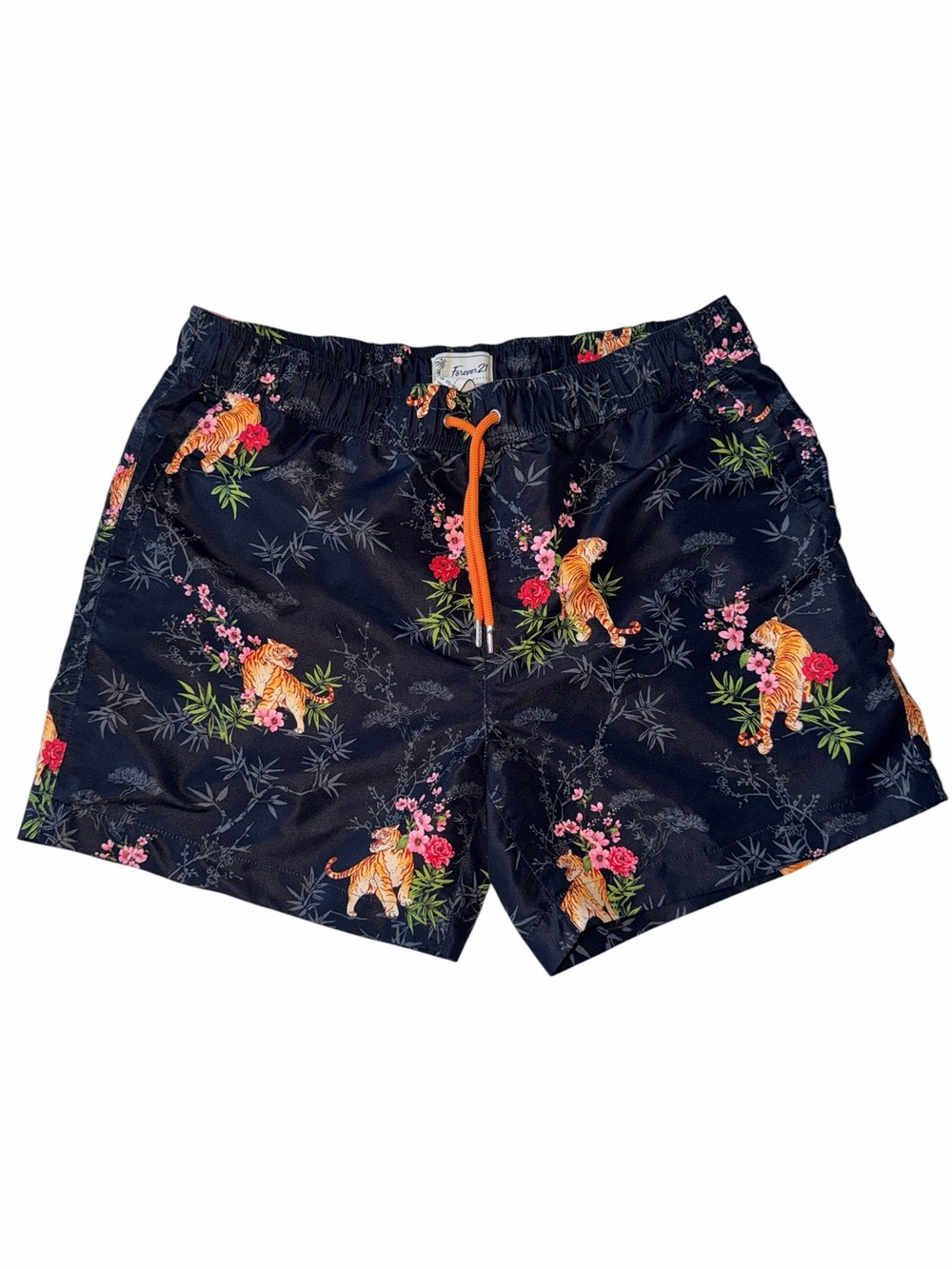 Black Floral & Tiger Print Swim Trunks Forever 21 Size Large